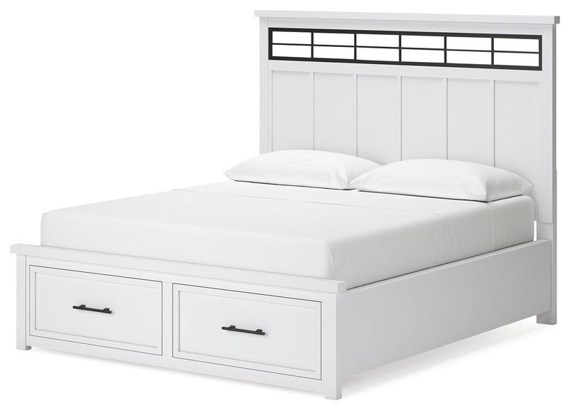 Ashbryn California King Panel Storage Bed with Mirrored Dresser and Nightstand in White/Natural from Ashley - DMV Furniture