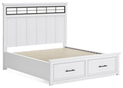 Ashbryn California King Panel Storage Bed with Mirrored Dresser and Nightstand in White/Natural from Ashley - DMV Furniture