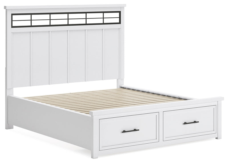Ashbryn California King Panel Storage Bed with Mirrored Dresser and Nightstand in White/Natural from Ashley - DMV Furniture