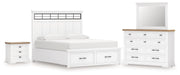 Ashbryn California King Panel Storage Bed with Mirrored Dresser and Nightstand in White/Natural from Ashley - DMV Furniture