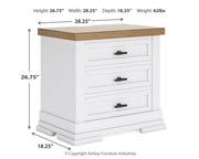 Ashbryn King Panel Storage Bed and 2 Nightstands in White/Natural - PKG016972