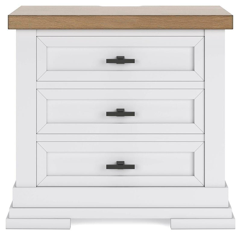 Ashbryn King Panel Storage Bed and 2 Nightstands in White/Natural - PKG016972