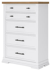 Ashbryn King Panel Storage Bed with Mirrored Dresser and Chest in White/Natural from Ashley - DMV Furniture