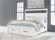 Ashbryn King Panel Storage Bed with Mirrored Dresser and Chest in White/Natural from Ashley - DMV Furniture