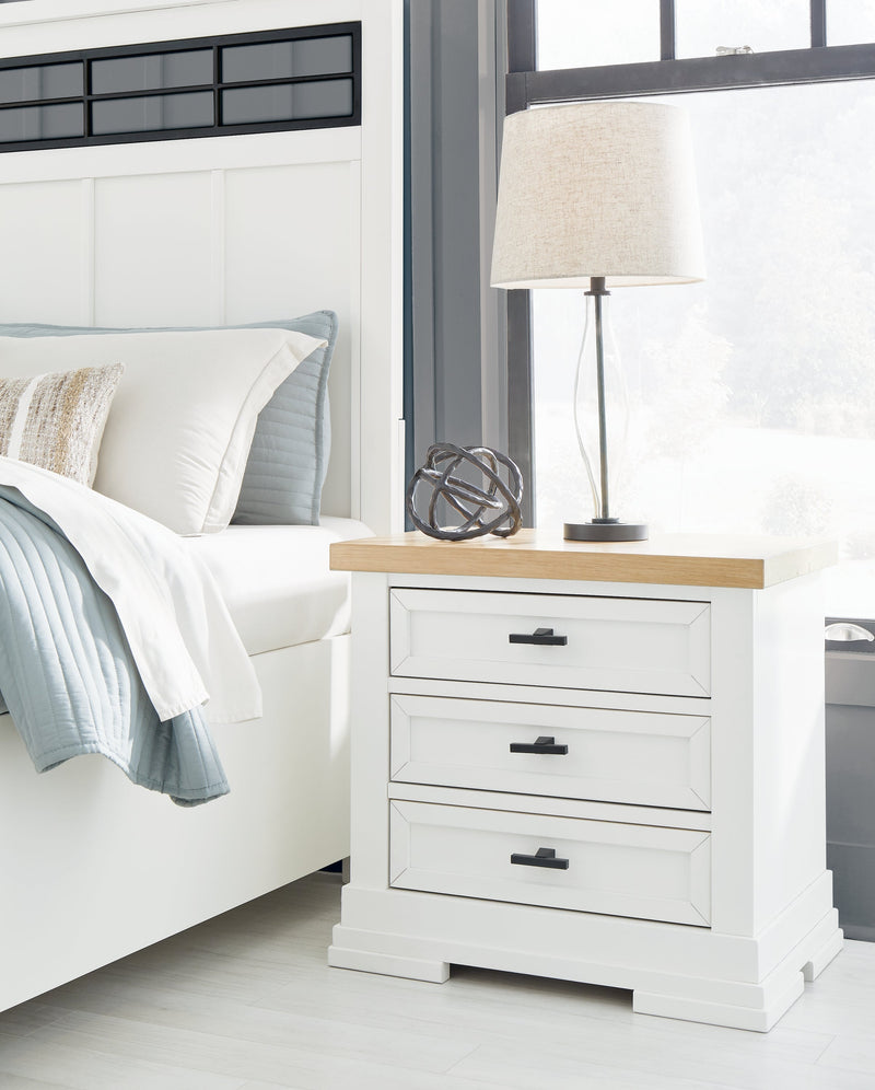 Ashbryn King Panel Storage Bed with Mirrored Dresser and Nightstand in White/Natural from Ashley - DMV Furniture