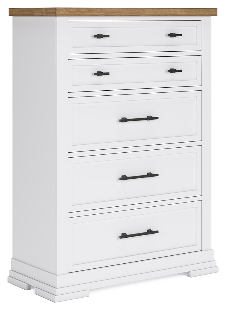 Ashbryn King Panel Storage Bed with Mirrored Dresser, Chest and 2 Nightstands in White/Natural from Ashley - DMV Furniture