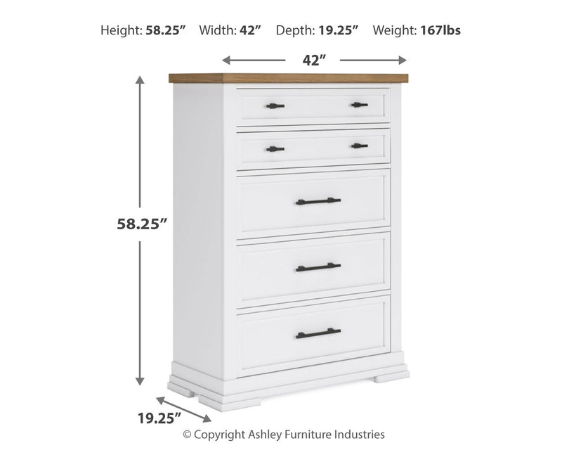 Ashbryn King Panel Storage Bed with Mirrored Dresser, Chest and 2 Nightstands in White/Natural from Ashley - DMV Furniture