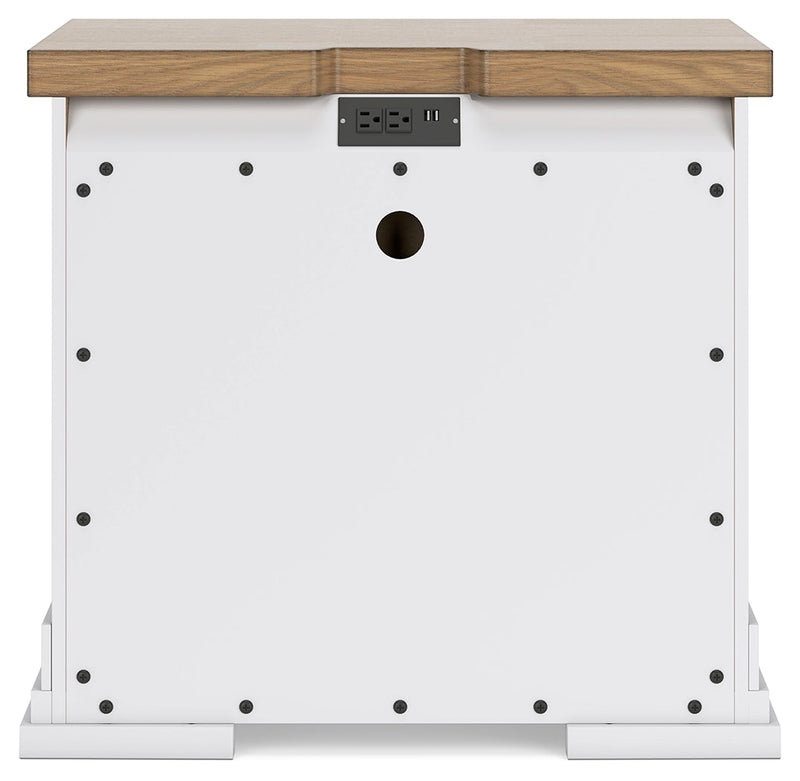Ashbryn King Panel Storage Bed with Mirrored Dresser, Chest and 2 Nightstands in White/Natural from Ashley - DMV Furniture