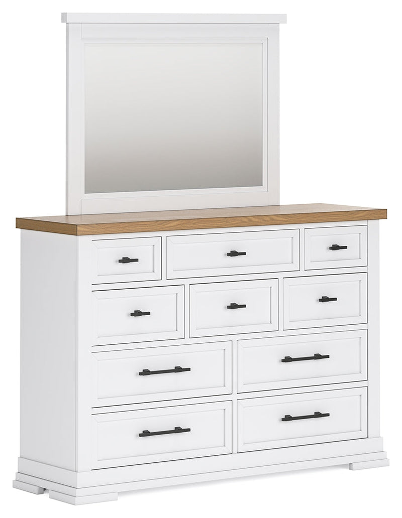 Ashbryn King Panel Storage Bed with Mirrored Dresser, Chest and Nightstand in White/Natural from Ashley - DMV Furniture