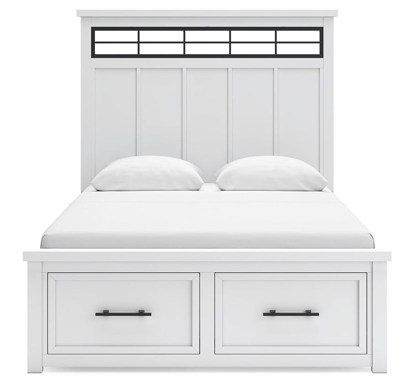 Ashbryn Queen Panel Storage Bed and 2 Nightstands in White/Natural - PKG016963