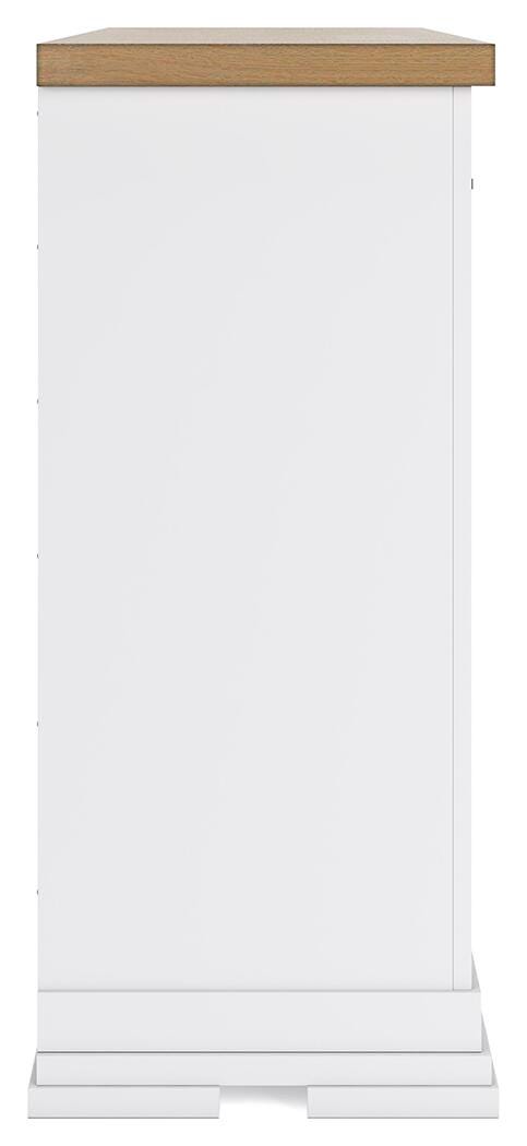 Ashbryn Queen Panel Storage Bed, Dresser and 2 Nightstands in White/Natural - PKG016962