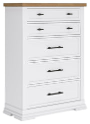Ashbryn Queen Panel Storage Bed with Mirrored Dresser and Chest in White/Natural from Ashley - DMV Furniture