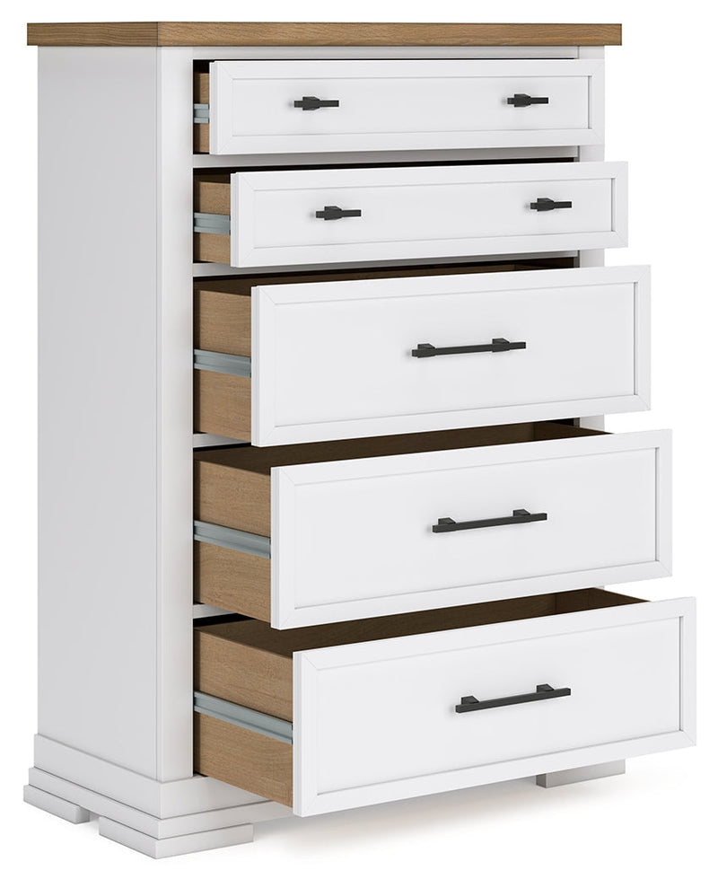 Ashbryn Queen Panel Storage Bed with Mirrored Dresser and Chest in White/Natural from Ashley - DMV Furniture