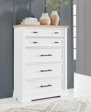 Ashbryn Queen Panel Storage Bed with Mirrored Dresser and Chest in White/Natural from Ashley - DMV Furniture