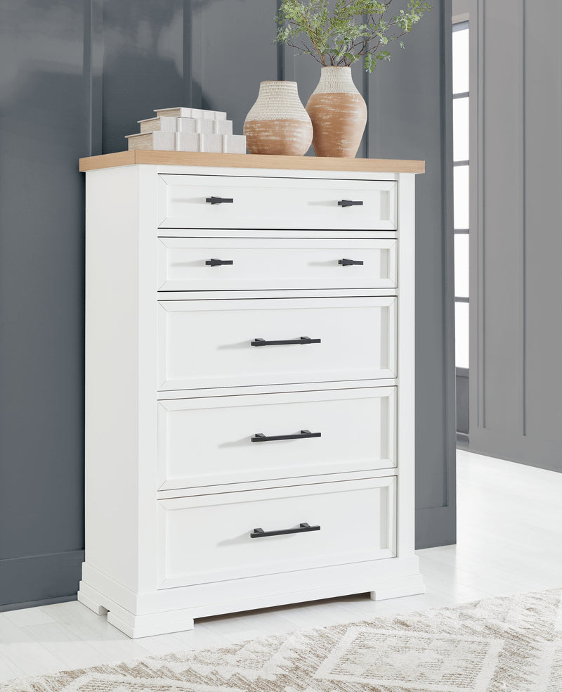 Ashbryn Queen Panel Storage Bed with Mirrored Dresser and Chest in White/Natural from Ashley - DMV Furniture