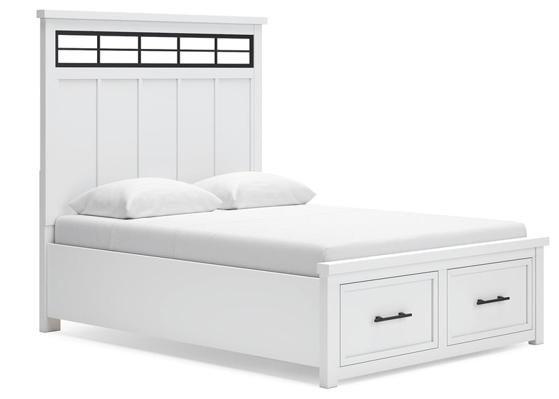 Ashbryn Queen Panel Storage Bed with Mirrored Dresser, Chest and 2 Nightstands in White/Natural from Ashley - DMV Furniture