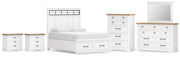 Ashbryn Queen Panel Storage Bed with Mirrored Dresser, Chest and 2 Nightstands in White/Natural from Ashley - DMV Furniture