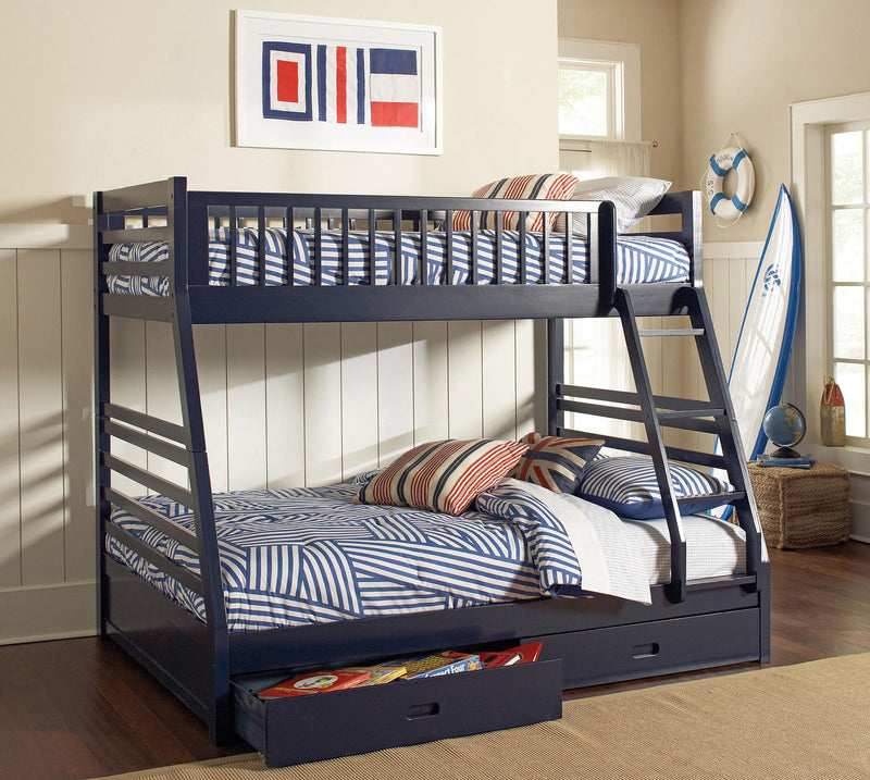 Ashton 2-drawer Wood Twin Over Full Bunk Bed Navy Blue - 460181