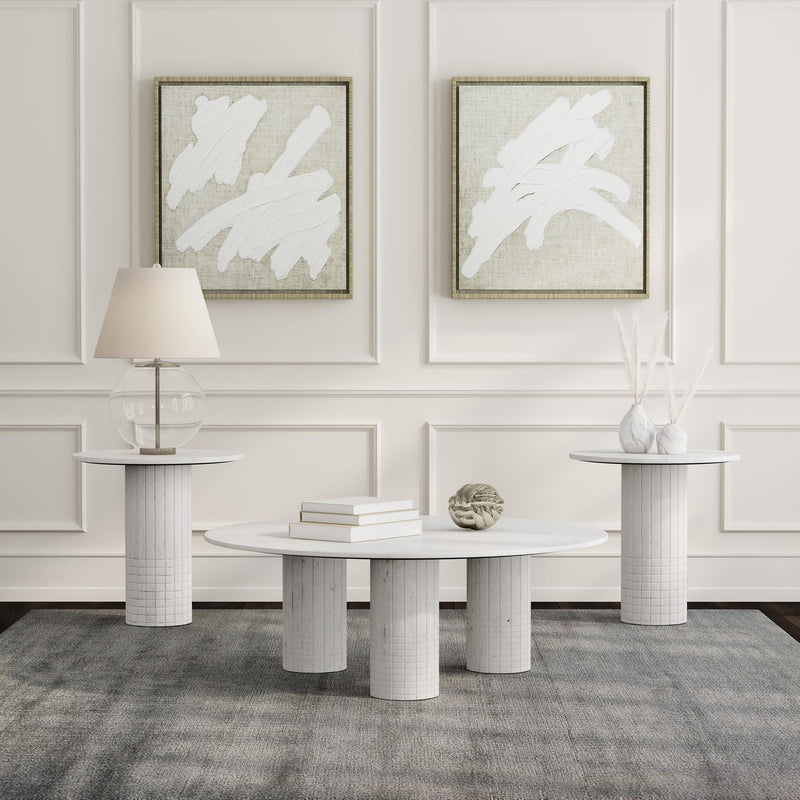 Astoria 3-piece Marble Coffee and End Table Set White - 709668-S3