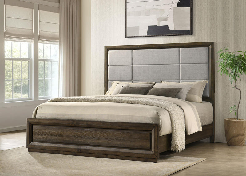 Atlas 63-inch Eastern King Upholstered Panel Bed Grey and Dark Oak - 215971KE