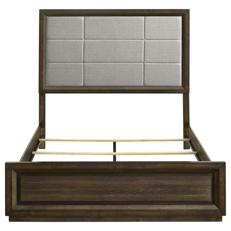 Atlas 64-inch Queen Upholstered Panel Bed Grey and Dark Oak - 215971Q