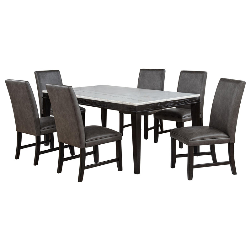 Averill 7-piece White Marble Top Dining Set Dark Grey and Coffee Bean - 121291-S7G
