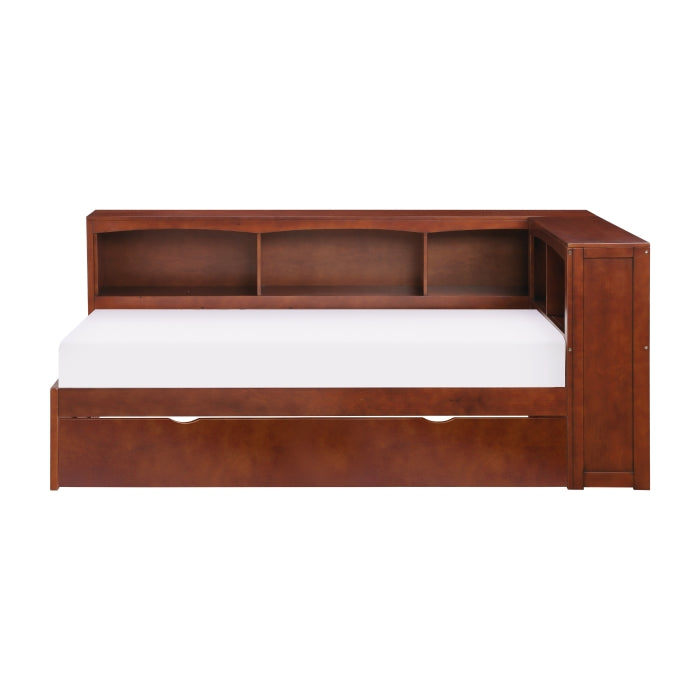 B2013BCDC-1BCR* (4) Twin Bookcase Corner Platform Bed with Twin Trundle - B2013BCDC-1BCR*