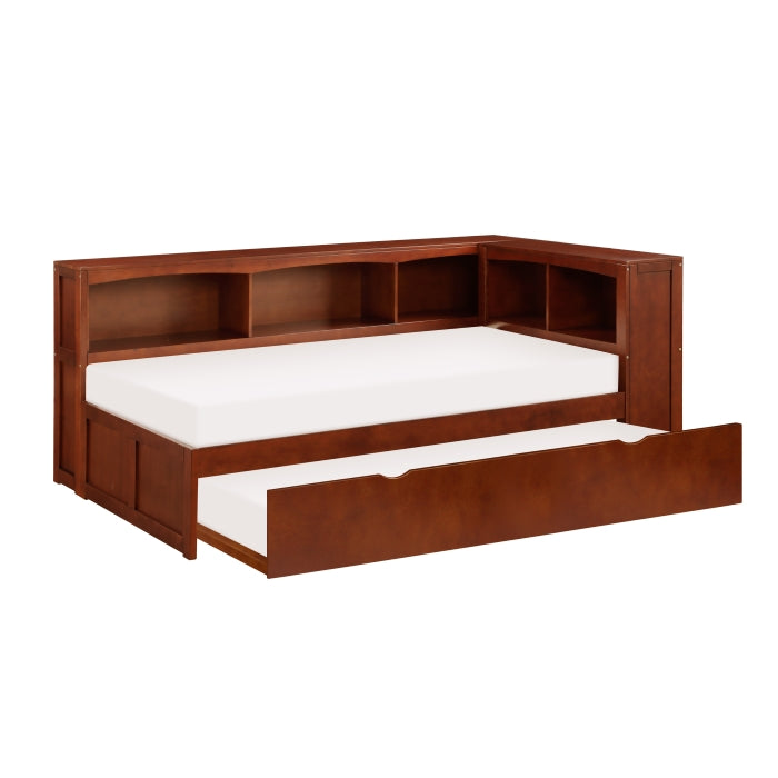 B2013BCDC-1BCR* (4) Twin Bookcase Corner Platform Bed with Twin Trundle - B2013BCDC-1BCR*