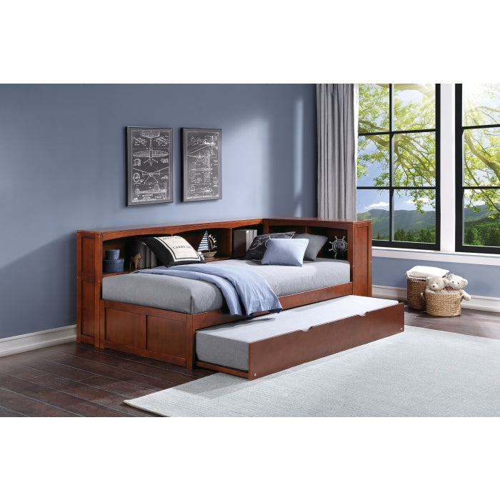 B2013BCDC-1BCR* (4) Twin Bookcase Corner Platform Bed with Twin Trundle - B2013BCDC-1BCR*