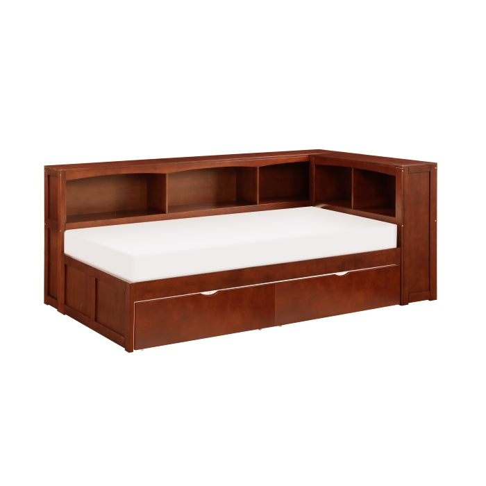 B2013BCDC-1BCT* (4) Twin Bookcase Corner Platform Bed with Storage Boxes - B2013BCDC-1BCT*