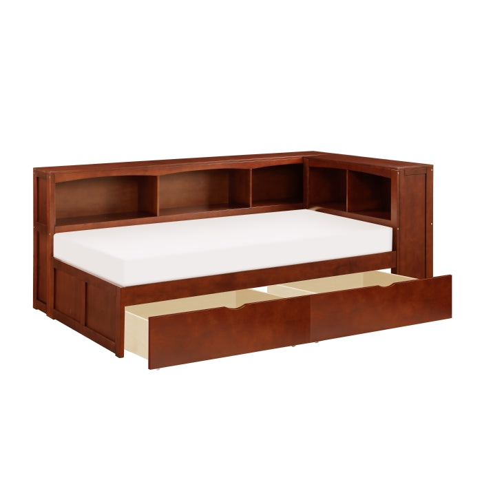 B2013BCDC-1BCT* (4) Twin Bookcase Corner Platform Bed with Storage Boxes - B2013BCDC-1BCT*