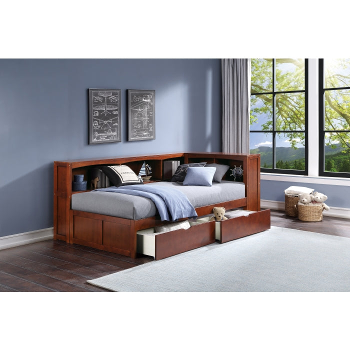B2013BCDC-1BCT* (4) Twin Bookcase Corner Platform Bed with Storage Boxes - B2013BCDC-1BCT*