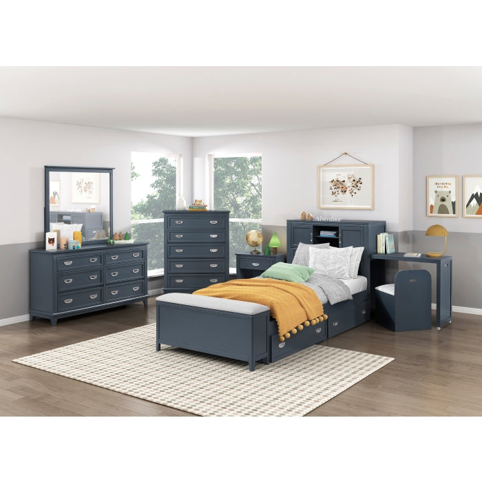 B2024BUBC-1* (2) Twin Bookcase Platform Bed with Hidden Desk, Stool and Storage Bench - B2024BUBC-1*