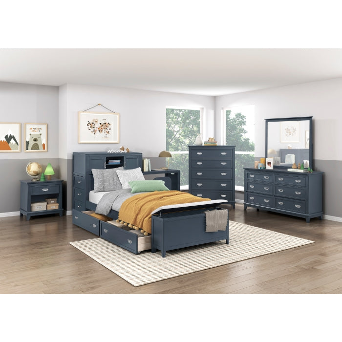 B2024BUBC-1* (2) Twin Bookcase Platform Bed with Hidden Desk, Stool and Storage Bench - B2024BUBC-1*