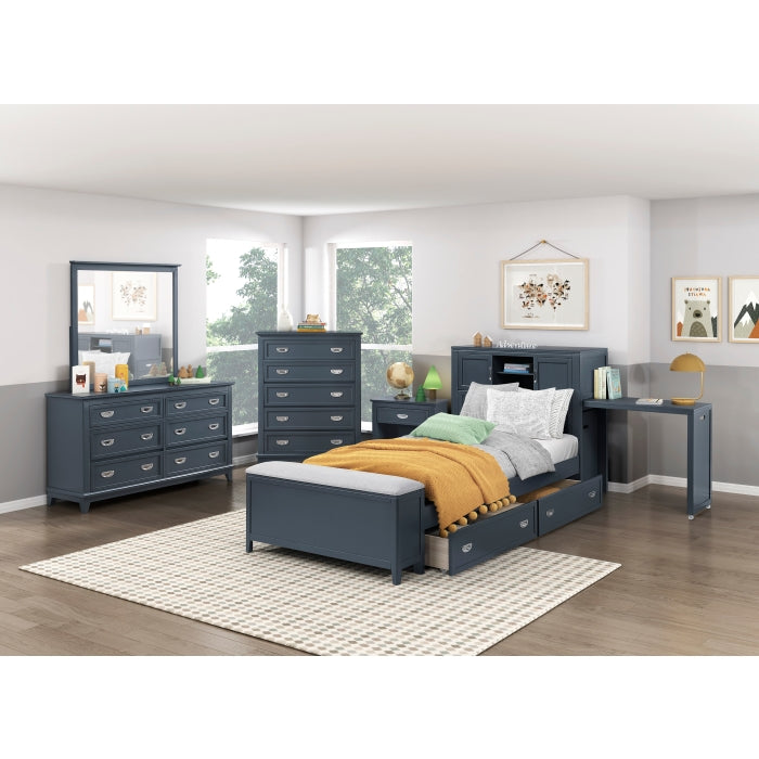 B2024BUBC-1* (2) Twin Bookcase Platform Bed with Hidden Desk, Stool and Storage Bench - B2024BUBC-1*
