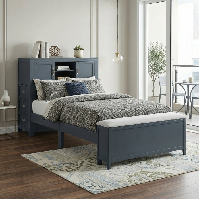 B2024BUBC-1* (2) Twin Bookcase Platform Bed with Hidden Desk, Stool and Storage Bench - B2024BUBC-1*