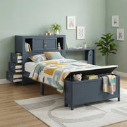 B2024BUBC-1* (2) Twin Bookcase Platform Bed with Hidden Desk, Stool and Storage Bench - B2024BUBC-1*