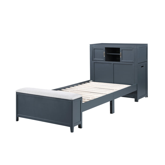 B2024BUBC-1* (2) Twin Bookcase Platform Bed with Hidden Desk, Stool and Storage Bench - B2024BUBC-1*