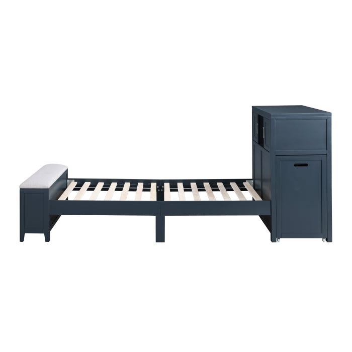 B2024BUBC-1* (2) Twin Bookcase Platform Bed with Hidden Desk, Stool and Storage Bench - B2024BUBC-1*