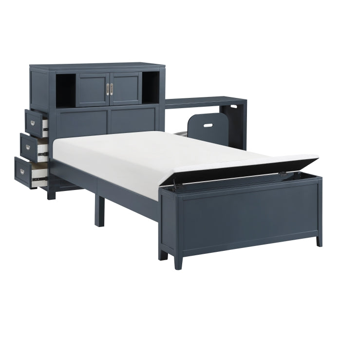 B2024BUBC-1* (2) Twin Bookcase Platform Bed with Hidden Desk, Stool and Storage Bench - B2024BUBC-1*