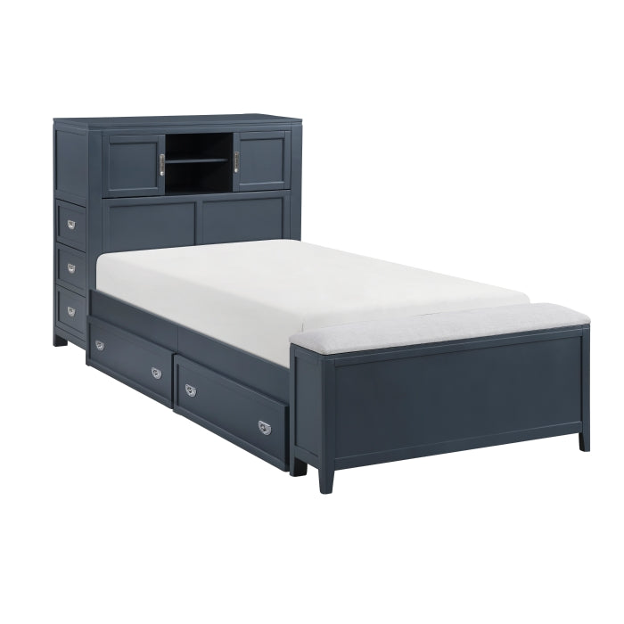 B2024BUBC-1* (2) Twin Bookcase Platform Bed with Hidden Desk, Stool and Storage Bench - B2024BUBC-1*
