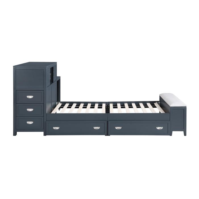 B2024BUBC-1* (2) Twin Bookcase Platform Bed with Hidden Desk, Stool and Storage Bench - B2024BUBC-1*