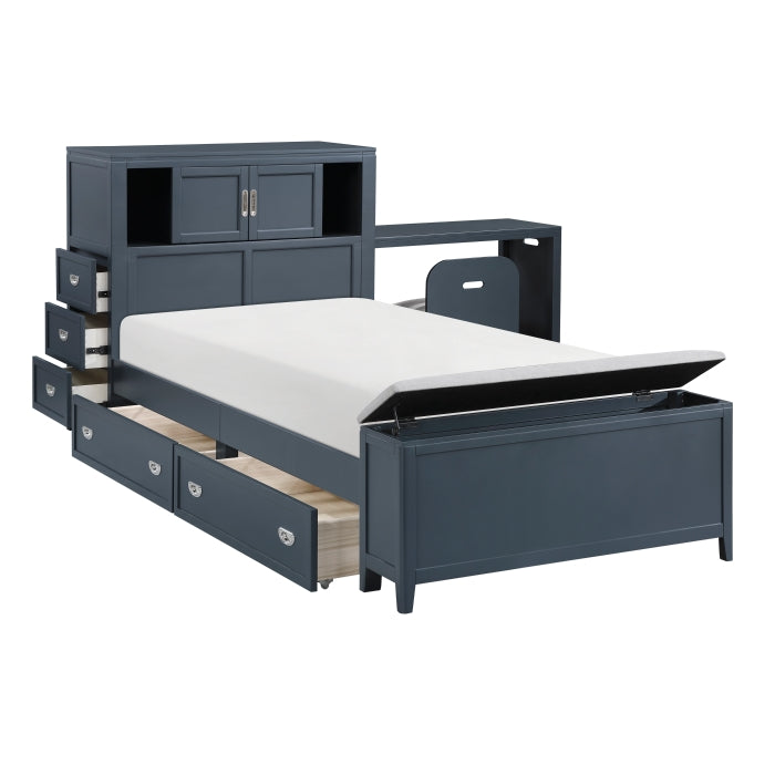 B2024BUBC-1* (2) Twin Bookcase Platform Bed with Hidden Desk, Stool and Storage Bench - B2024BUBC-1*