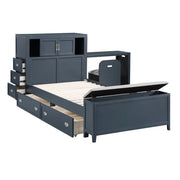 B2024BUBC-1* (2) Twin Bookcase Platform Bed with Hidden Desk, Stool and Storage Bench - B2024BUBC-1*