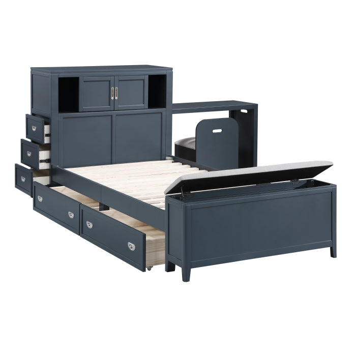 B2024BUBC-1* (2) Twin Bookcase Platform Bed with Hidden Desk, Stool and Storage Bench - B2024BUBC-1*