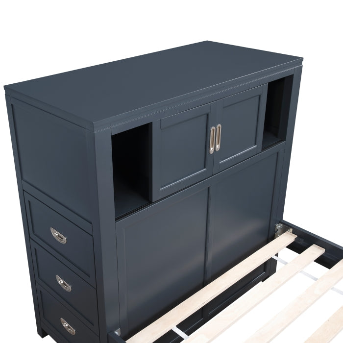 B2024BUBCF-1* (2) Full Bookcase Platform Bed with Hidden Desk, Stool and Storage Bench - B2024BUBCF-1*
