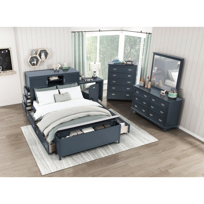 B2024BUBCF-1* (2) Full Bookcase Platform Bed with Hidden Desk, Stool and Storage Bench - B2024BUBCF-1*