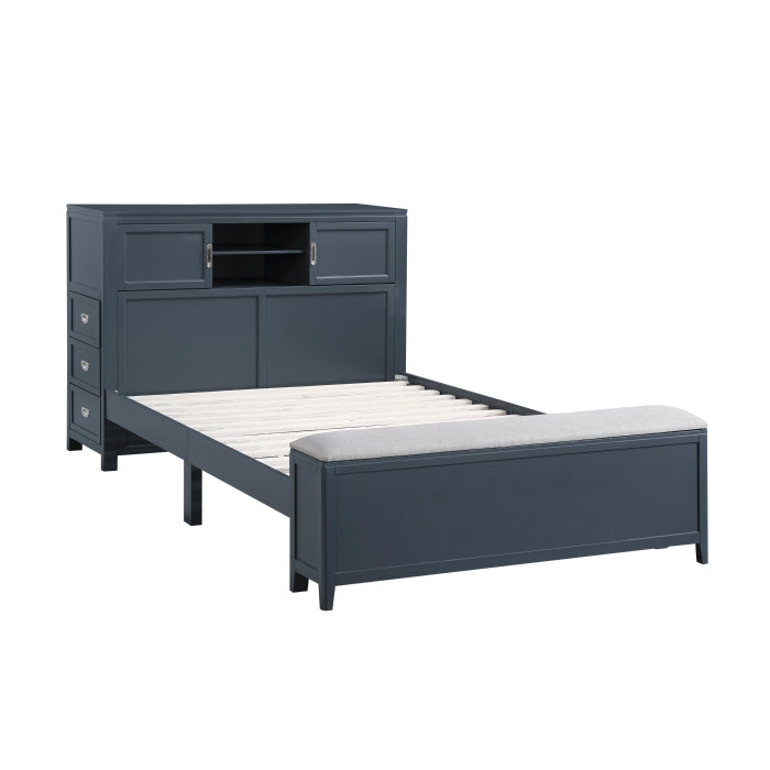 B2024BUBCF-1* (2) Full Bookcase Platform Bed with Hidden Desk, Stool and Storage Bench - B2024BUBCF-1*