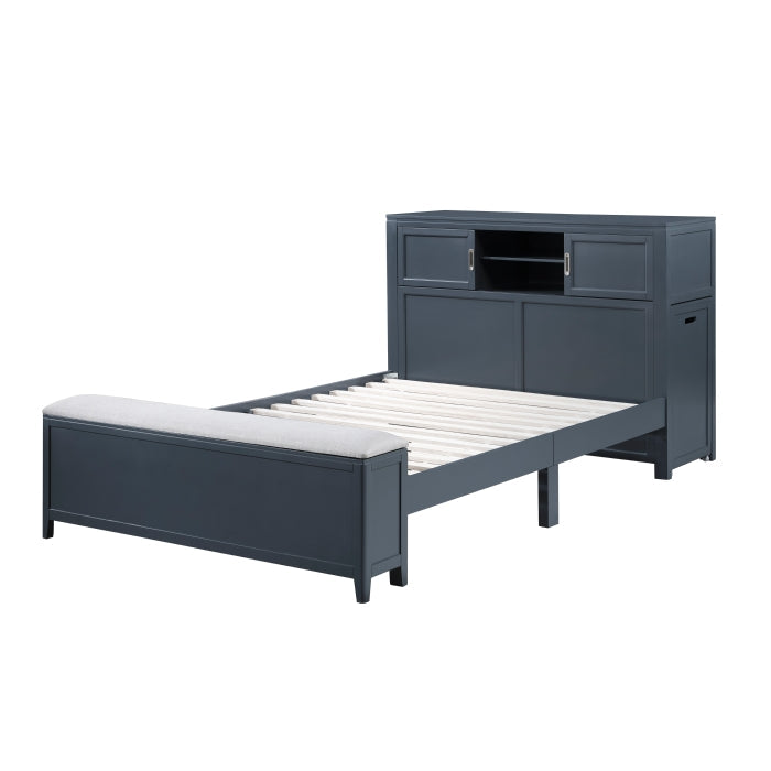 B2024BUBCF-1* (2) Full Bookcase Platform Bed with Hidden Desk, Stool and Storage Bench - B2024BUBCF-1*