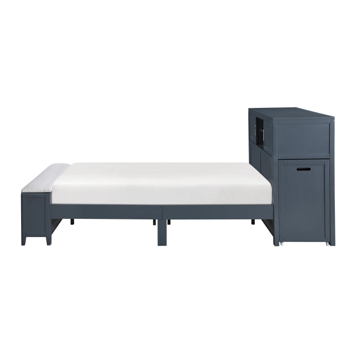 B2024BUBCF-1* (2) Full Bookcase Platform Bed with Hidden Desk, Stool and Storage Bench - B2024BUBCF-1*